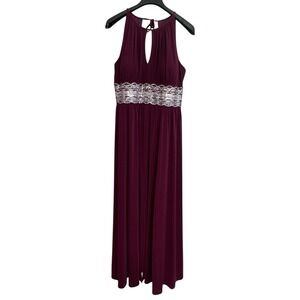 R&M Richards Burgundy Midi Dress with Silver Lace
